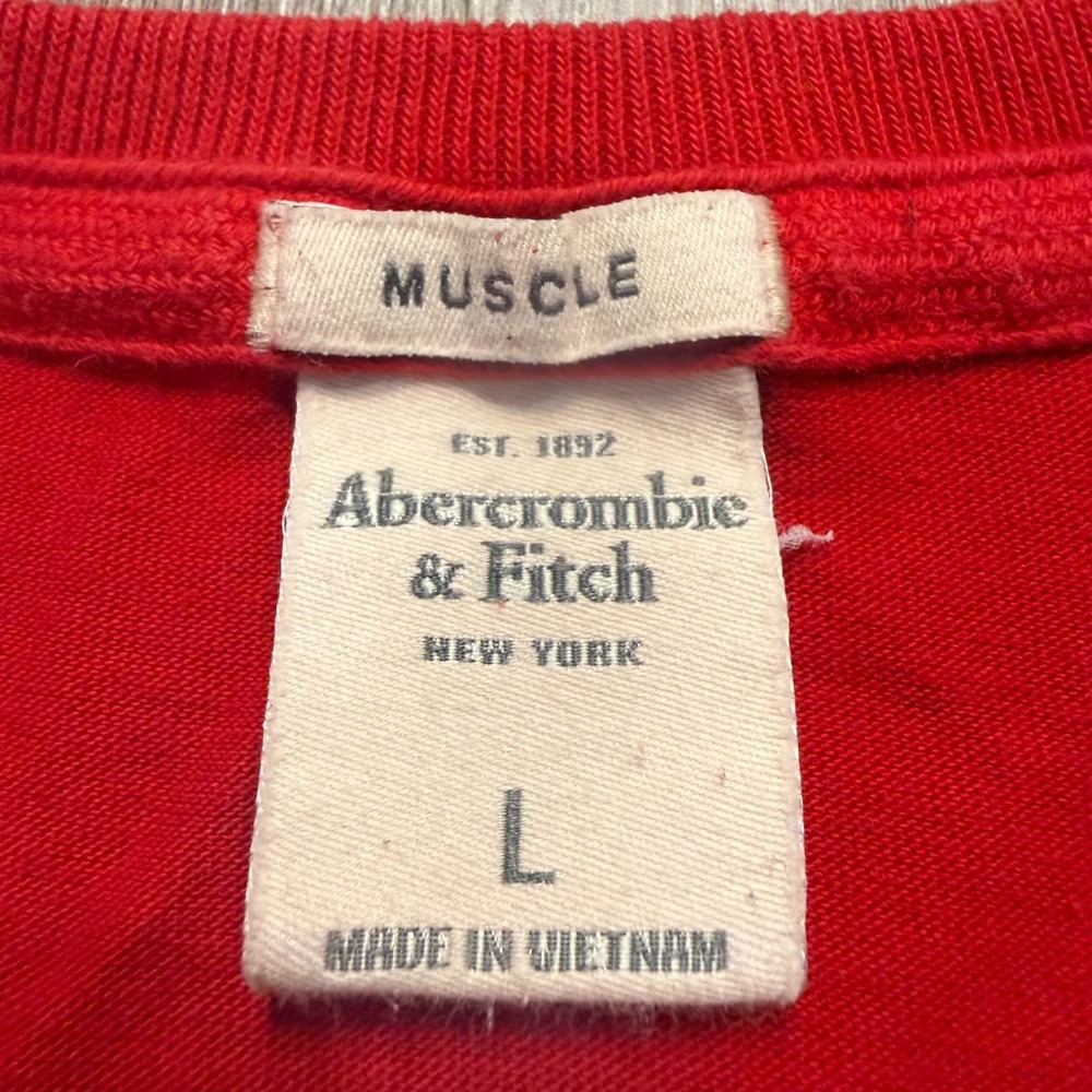 Abercrombie‎ & Fitch Mens Large Y2K Muscle Fit Moose Logo Red Tee Shirt - Picture 3 of 5